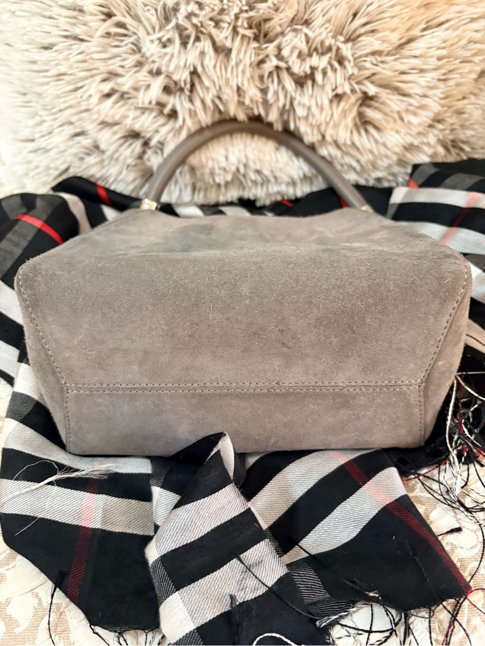 2pc, Mini Gray Suede Top-Handle Bag and crossbody strap with scarf. EUC - Picture 7 of 13